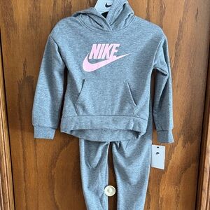 Nike Heather Gray Hoodie Set with Pink Logo